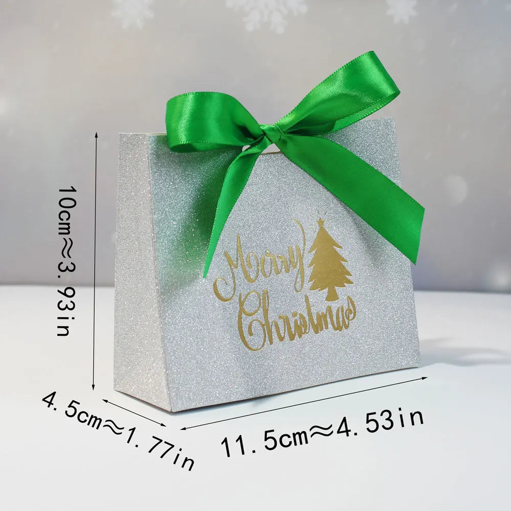 Merry Christmas Gift Box and Bags with Ribbon for Wrapping Cookies and Candy Box Christmas Gift Bags Gold Foil Design and Ribbon