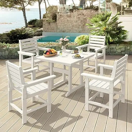 5 Pieces Patio Table and Chairs, Square Outdoor Dining Table with 4 Patio Chairs, Weather Resistant Outdoor Dining Set