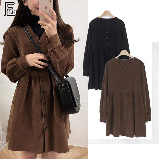 Süße süße Kleider heiße Verkäufe Damenmode Flhjlwoc Retro V-Ausschnitt Vintage Adrette Mädchen lässig lose Mini Button Shirt Kleid