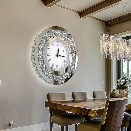 Wall Decororation Crystal Sparkling Diamond Mirror Large Wall Clock for Wall Decoration Living Room Decoration Home Decor Clocks