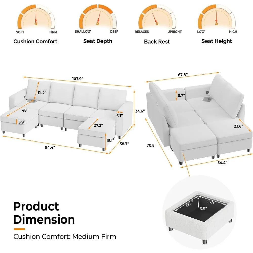 Sectionals Couch Sofas Living Room Sofa U-Shaped Sectional Sofa With 4 Seats 2 Ottomans Sofy Do Salon Furniture Chair Rooms Home