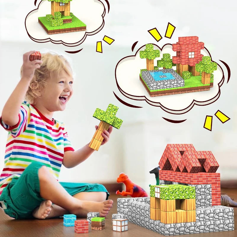 New 64/100pcs Magnetic Blocks-Build Mine Magnet World Set for Boys Home Decor Sensory Toddlers Gifts Construction