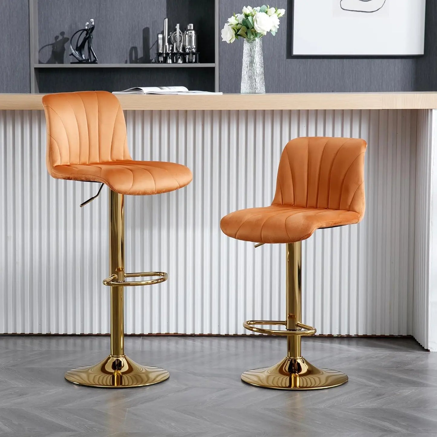 Swivel Bar Stools Set of 4, Counter Height Barstools with Golden Base, 5 Minute Assembly, Adjustable Velvet Armless Bar Chair