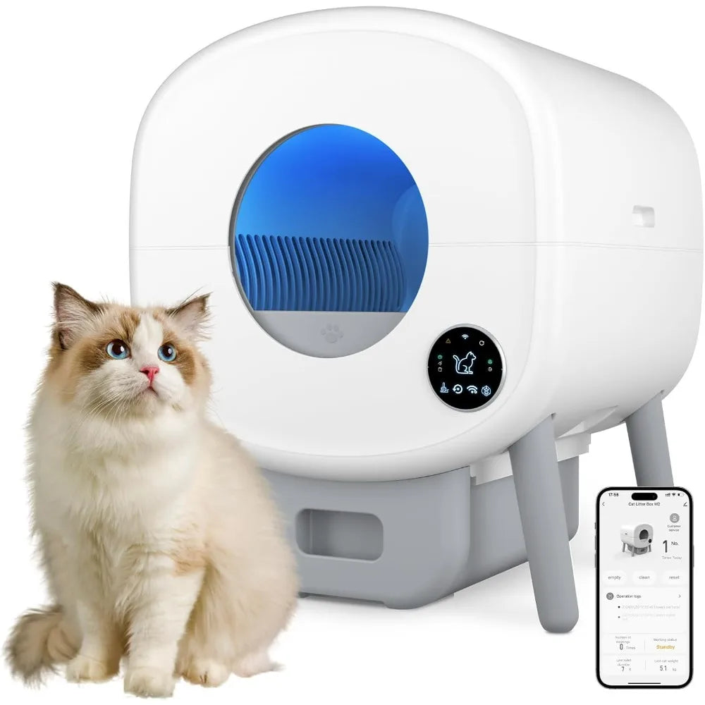 Self Cleaning Litter Box, 95 L Automatic Cat Litter Box Self Cleaning for Multiple Cats, with Safety Protection, App Control,