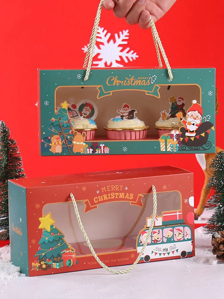 Red  Christmas Marry Gift Packaging Kraft Box with Handle Santa Claus Cake Kids Holiday Happy New Year Party  Christmasing