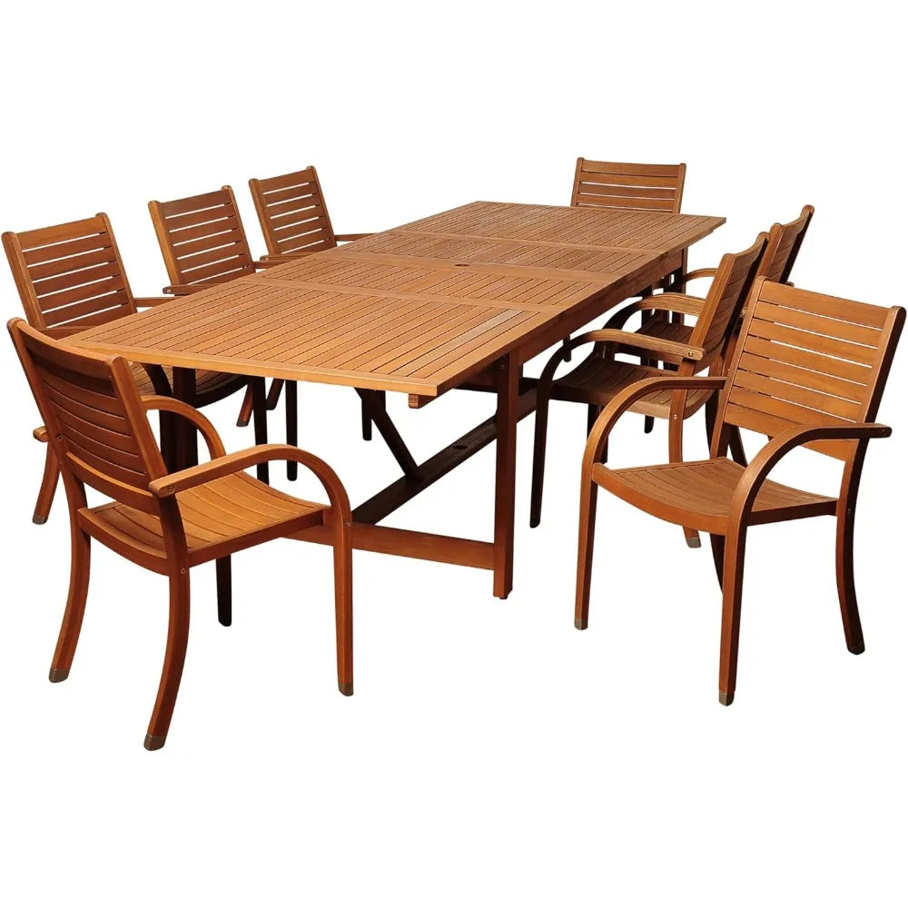 7 Piece Oval Outdoor Dining Set, | Eucalyptus Wood | Durable and Ideal for Patio and Backyard,Garden Furniture Sets