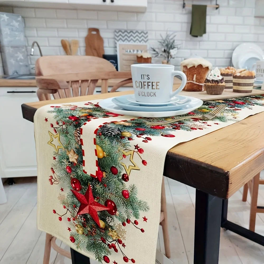 Christmas Pine Needle Table Runner Holiday Party Decor Reusable Winter Xmas Kitchen Dining Table Runner Christmas Decorations