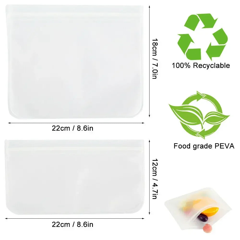 Thickened PEVA Food Bag Reusable Freezer Bag Food Storage Bags Ziplock Leakproof Fresh Snack Bag Food Grade Lunch Bag for Fridge