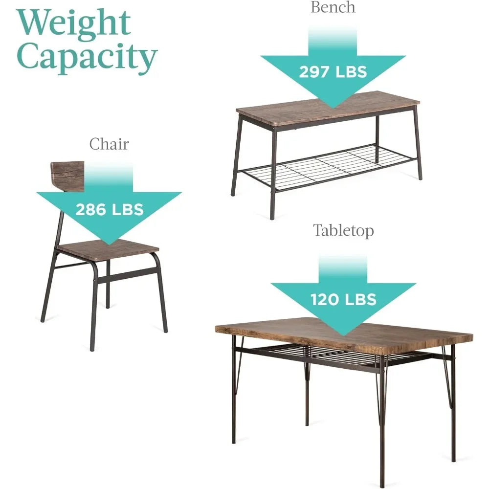 6-Piece 55in Modern Dining Set f w/Storage Racks, Rectangular Table, Bench, 4 Chairs Home, Kitchen, Dining Room