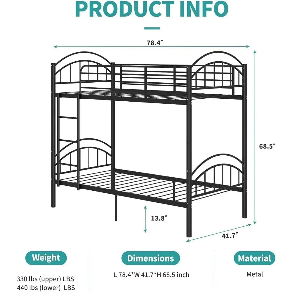 Bunk Beds Frame Twin Over Twin, Convertible Into 2 Individual Metal Bed Frame, Removable Ladder & Safety Guard Rail (Black)