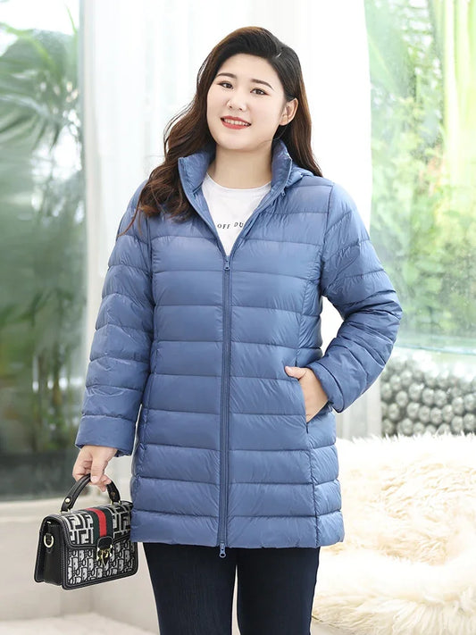 Plus Size Down Jackets 5xl 6xl Women Fat Autumn Winter X-long Ultra Lightweight Packable Hat Detachable Down Coats Female Coats