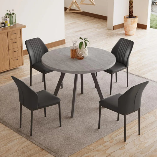 Round Dining Table Set for 4, Modern Casual Coffee Table Set for Kitchen, Living Room, Apartment, Space Saving