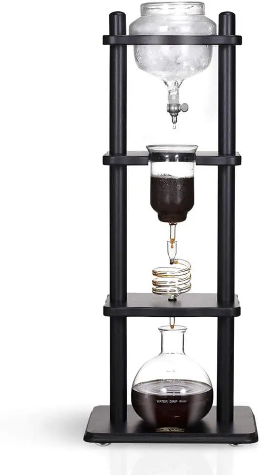 Ice Coffee Machine With Slow Drip Technology Makes 6-8 cups (32oz), Large Capacity Cold Brew Coffee Tower, Black Wood Straight