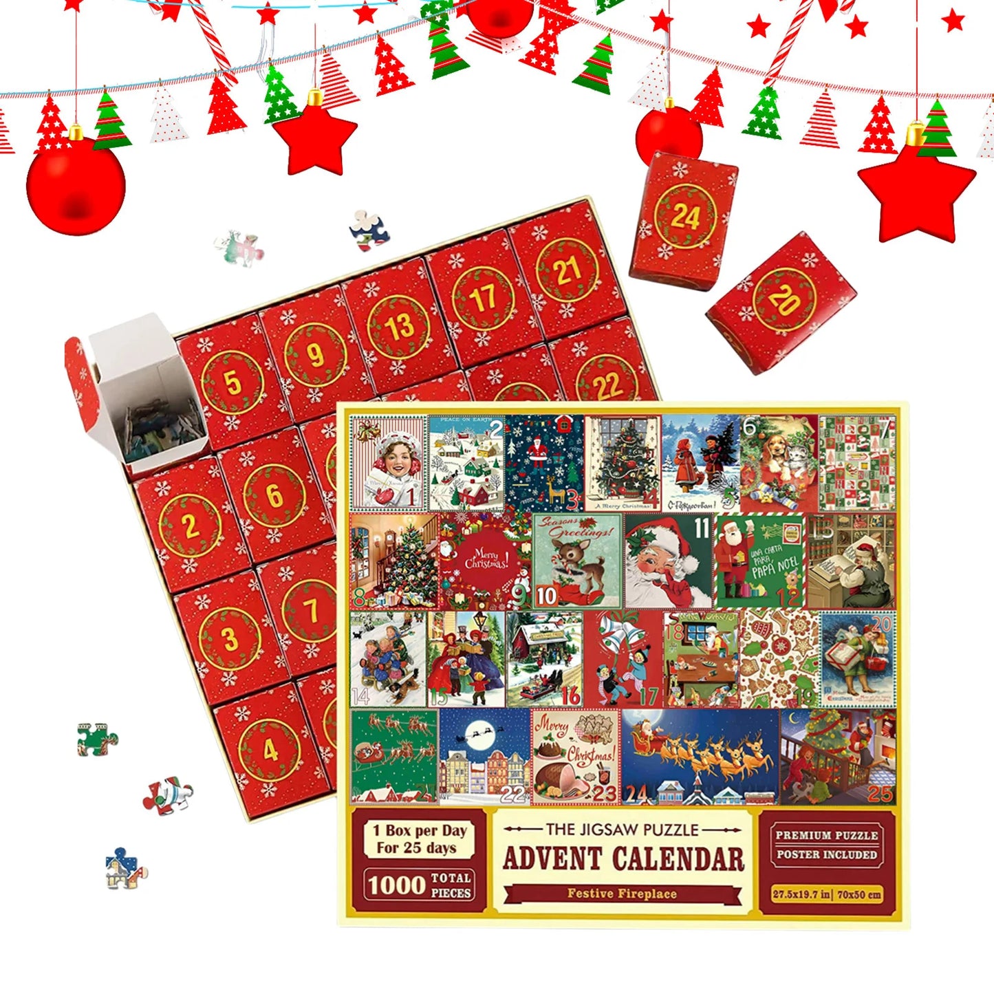 Creative Toy 1000 Pieces Chirstmas Advent Calendar Puzzle 25days Countdown Calendar Diy Puzzles For Kids New Year Chirstmas Gift