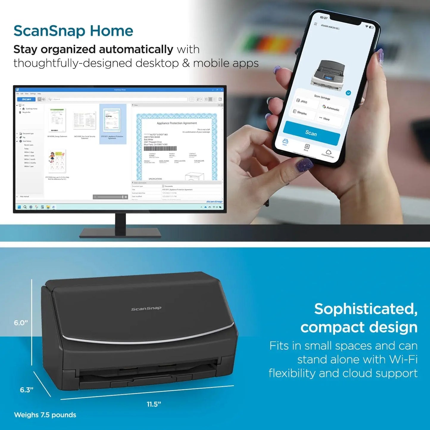 Wireless or USB High-Speed Cloud Enabled Document, Photo & Receipt Scanner with Large Touchscreen and Auto Document