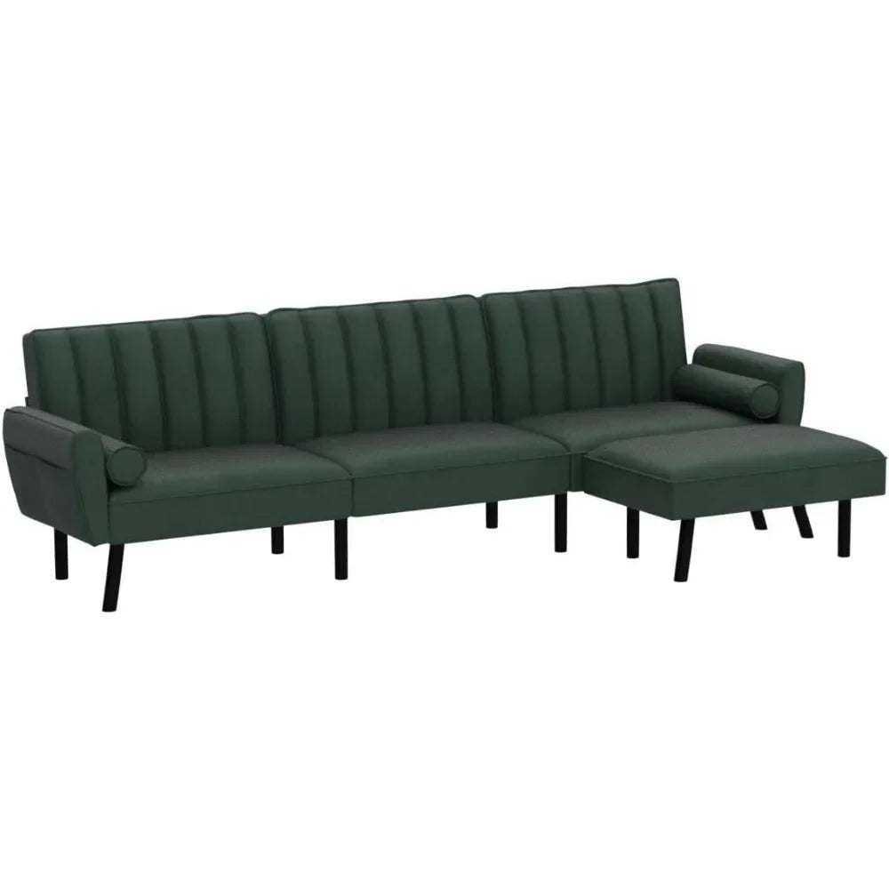 Velvet Sectional Convertible Sofa with Chaise, 106.5" L Shape Sectional Sofa Couch with USB,L Shape Sofa