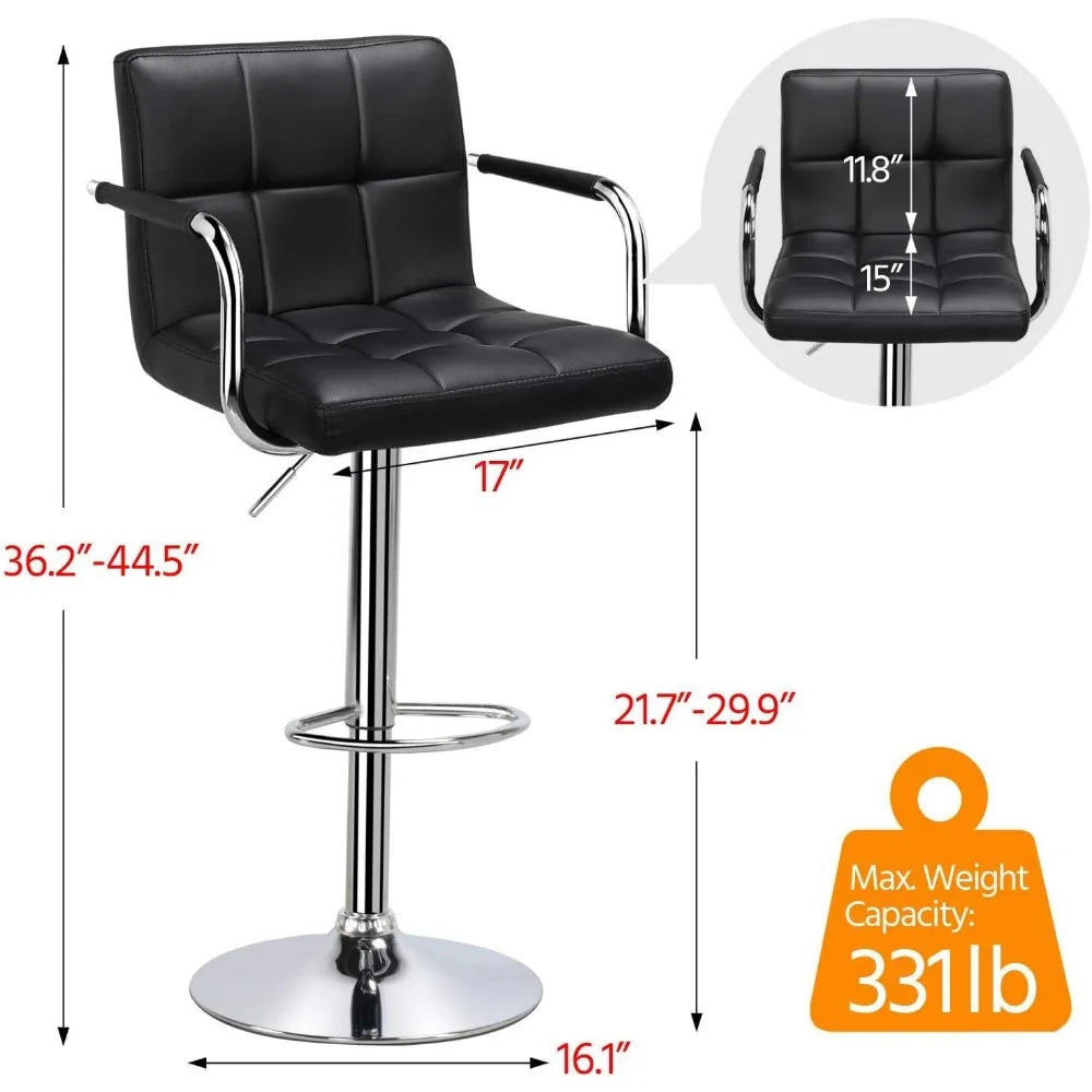 4pcs Adjustable  Kitchen Counter Barstools Bar/Counter Height Stool Chairs PU Leather Hydraulic Swivel Dining Chair with Armrest