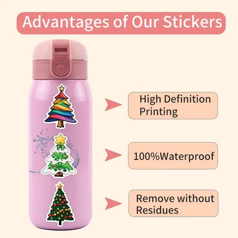 Christmas Stickers For Kids Cute Stickers Wall Decor 55X Waterproof Stickers Home Decor Christmas Tree Cartoon Stickers