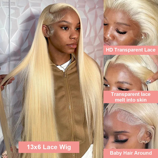 250 Density Straight 613 Blonde Lace Front Human Hair Wig 40 Inch HD Transparent 13x4 13x6 Lace Front Wigs Colored Wig For Women