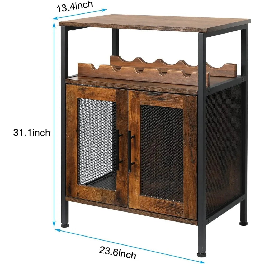 Wine Bar Rack Cabinet with Detachable Wine Rack,   with Glass Holder, Small Sideboard and Buffet Cabinet with Mesh Door,