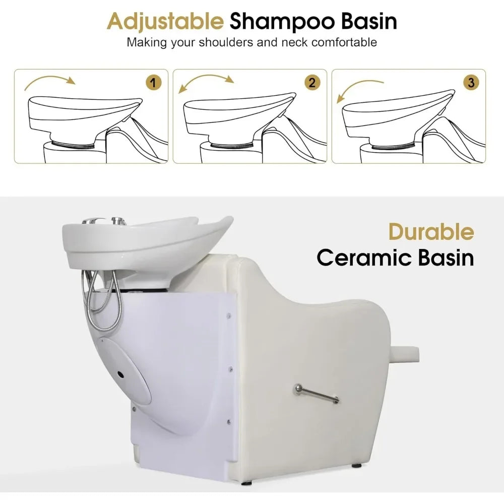 Shampoo Chairs Backwash Ceramic Shampoo Bowl Sink Chair Station Spa Salon Beauty Bowls 60.2"L Shampoo Chairs