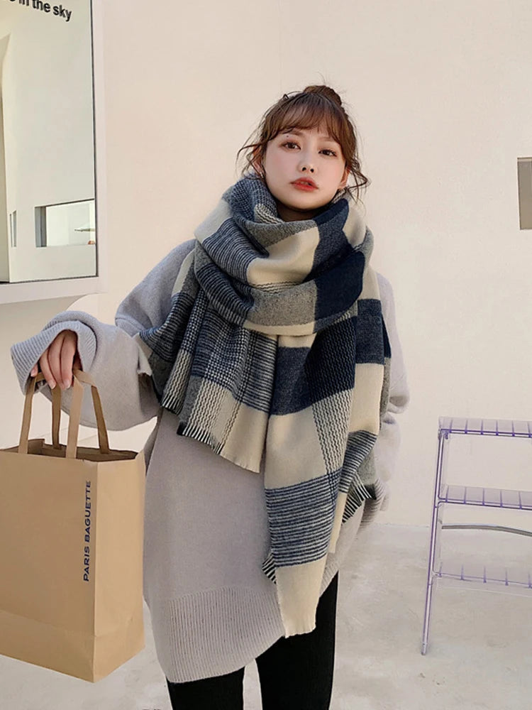 New Imitation Cashmere Women Plaid Scarf Winter Preppy Style Lady Thick Wrap Pashmina Shawl Bandana Female Mujer Bufandas Stoles