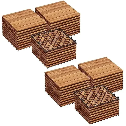 Garden flooring, 10PCS Acacia wood interlocking flooring for outdoor and indoor waterproofing, 12 x 12 inches, garden flooring