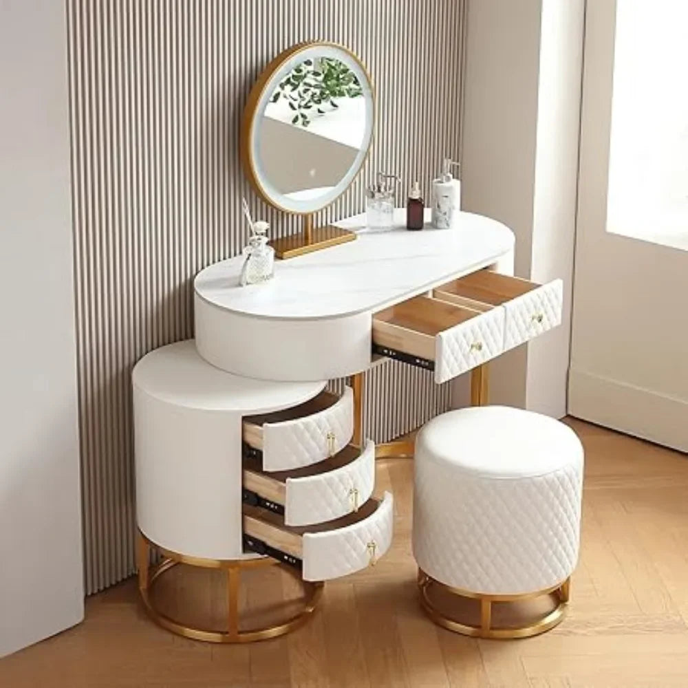 Vanity Desk ,with LED Lighted Mirror Dressing Makeup Table with Storage Drawers & Vanity Stool, Vanitys Desk