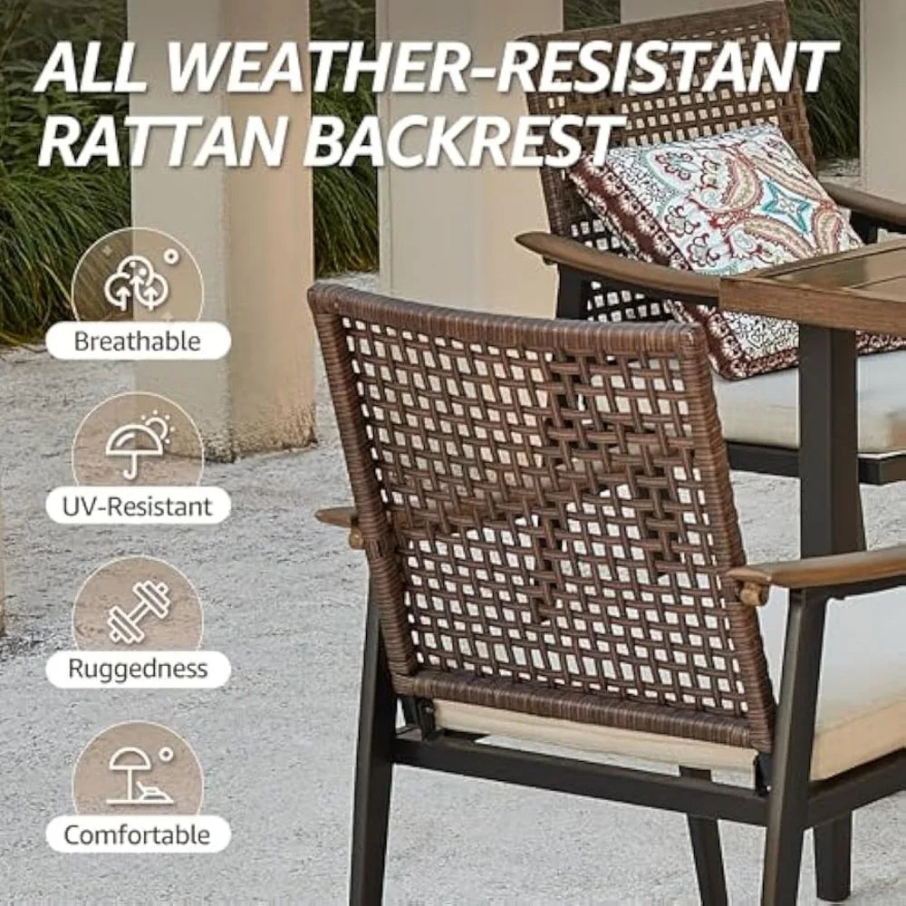 7Piece Patio Dining Table Sets,6 Rattan Wicker Chairs and 70” Large Dining Table with 1.65'' Umbrella Hole,Outdoor Furniture Set