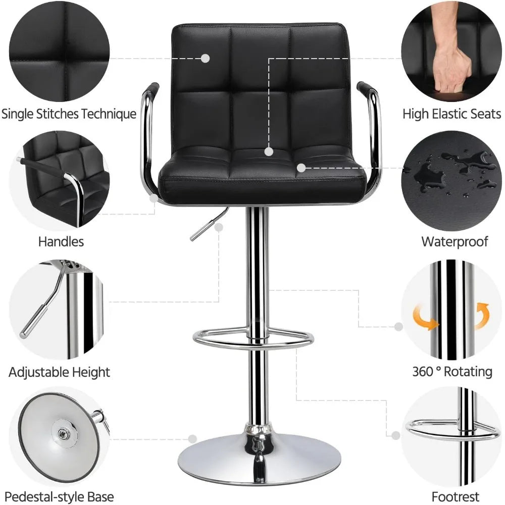 4pcs Adjustable  Kitchen Counter Barstools Bar/Counter Height Stool Chairs PU Leather Hydraulic Swivel Dining Chair with Armrest