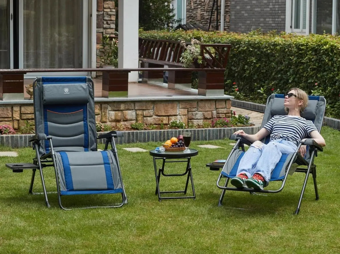 Set of 2 Oversize XL Zero Gravity Recliner Padded Patio Lounger Chair with Adjustable Headrest Support 350lbs (Blue)