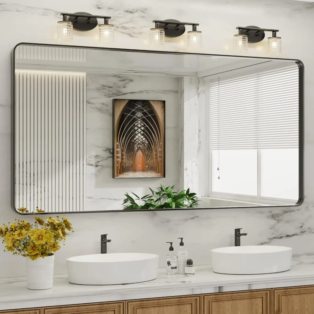 Mirror Shatter-Proof Led Mirrors for Bathroom Hangs Horizontally or Vertically Matte Black Bathroom Vanity Mirror Farmhouse Home