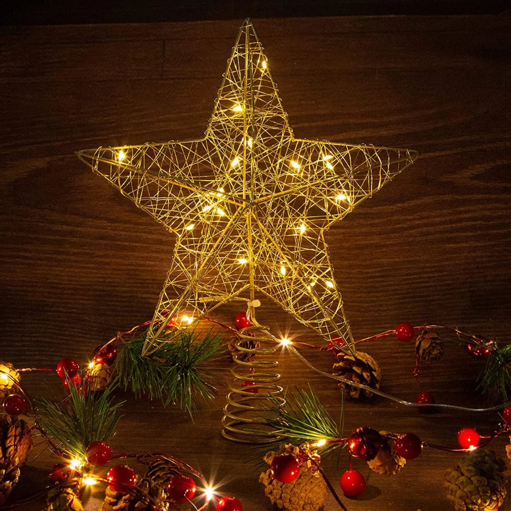 15/20/25cm Gold Christmas Tree Top Iron Star for Xmas Tree Ornaments Tree Top Navidad Noel Natal New Year Party Decoration