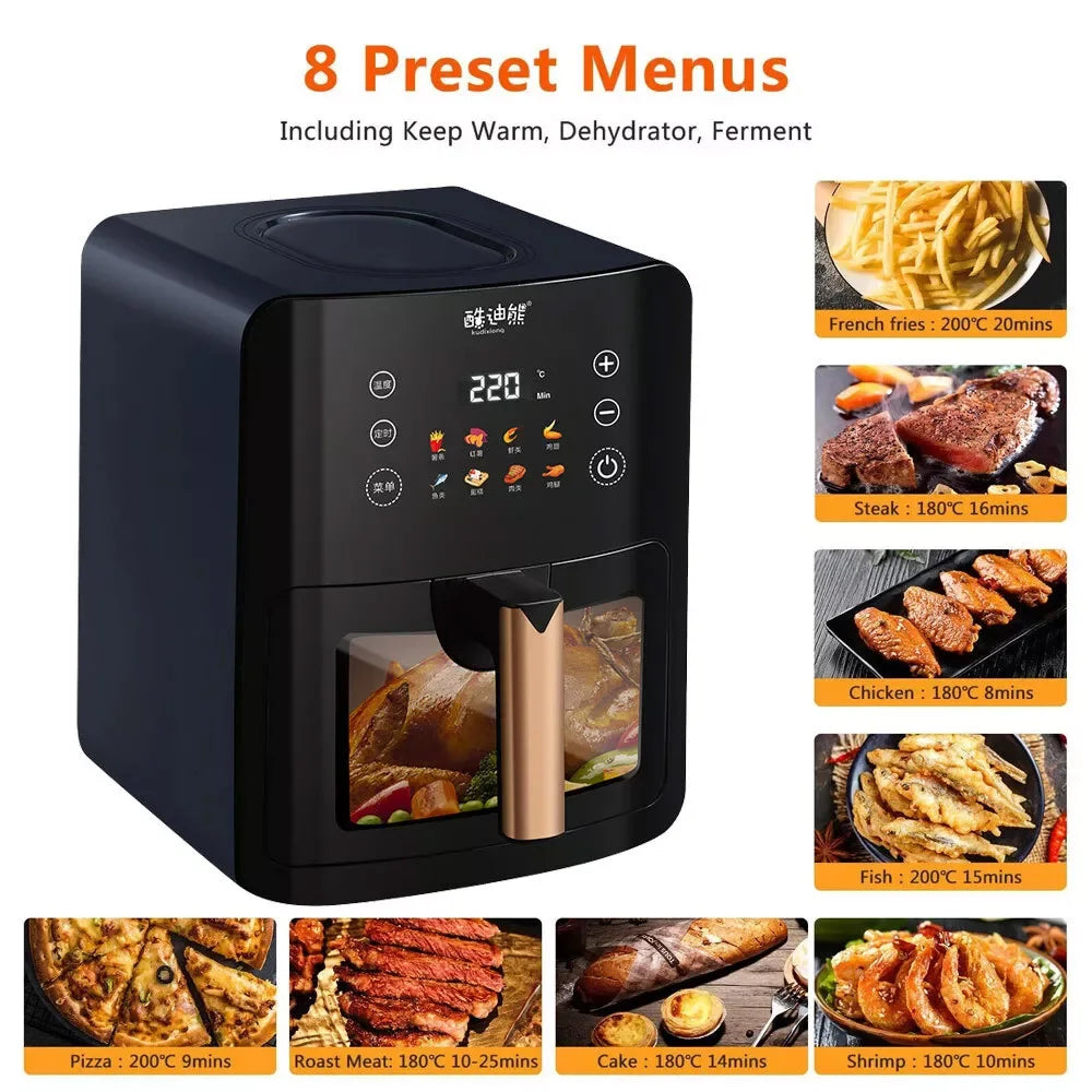 1500W Air Fryer 6L Kitchen Oven Digital Visible Healthy Frying Cooker Oil Free