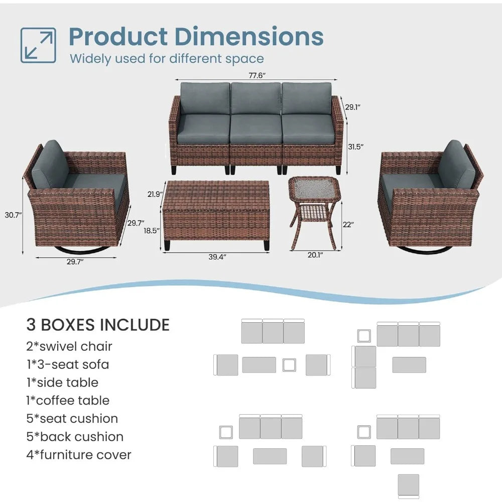 Patio FurnitureSet, Outdoor Furnitures Sectional Sofa with Swivel Chairs, for Balcony Backyard, Garden Furniture Sets