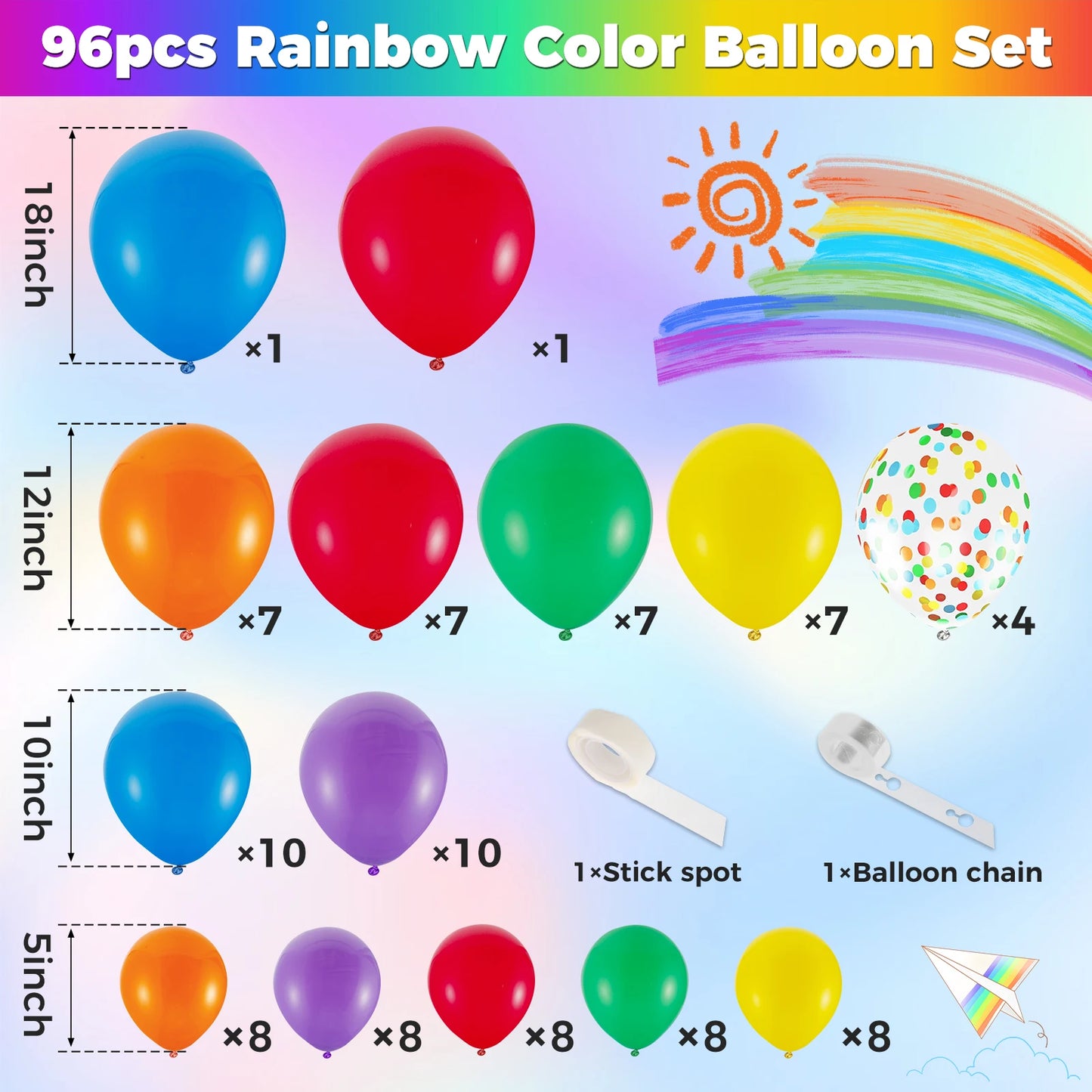 96PCS Rainbow Balloon Arch Garland Kit Balloon Arch Kit Globos para Decoracion de Fiestas, Birthday Graduation Party Decorations