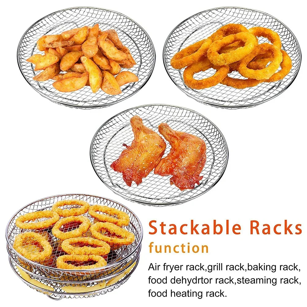 3-layers Air Fryer Rack Stainless Steel Stackable Grid Grilling Rack For Air Fryer Basket Tray Air Fryer Accessories