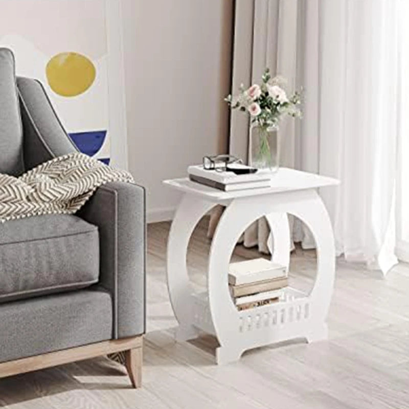 1 Piece End Table Narrow Bedside Table White Nightstand With Storage Shelf Basket Slim Coffee Tables Small Spaces,Sofa Table