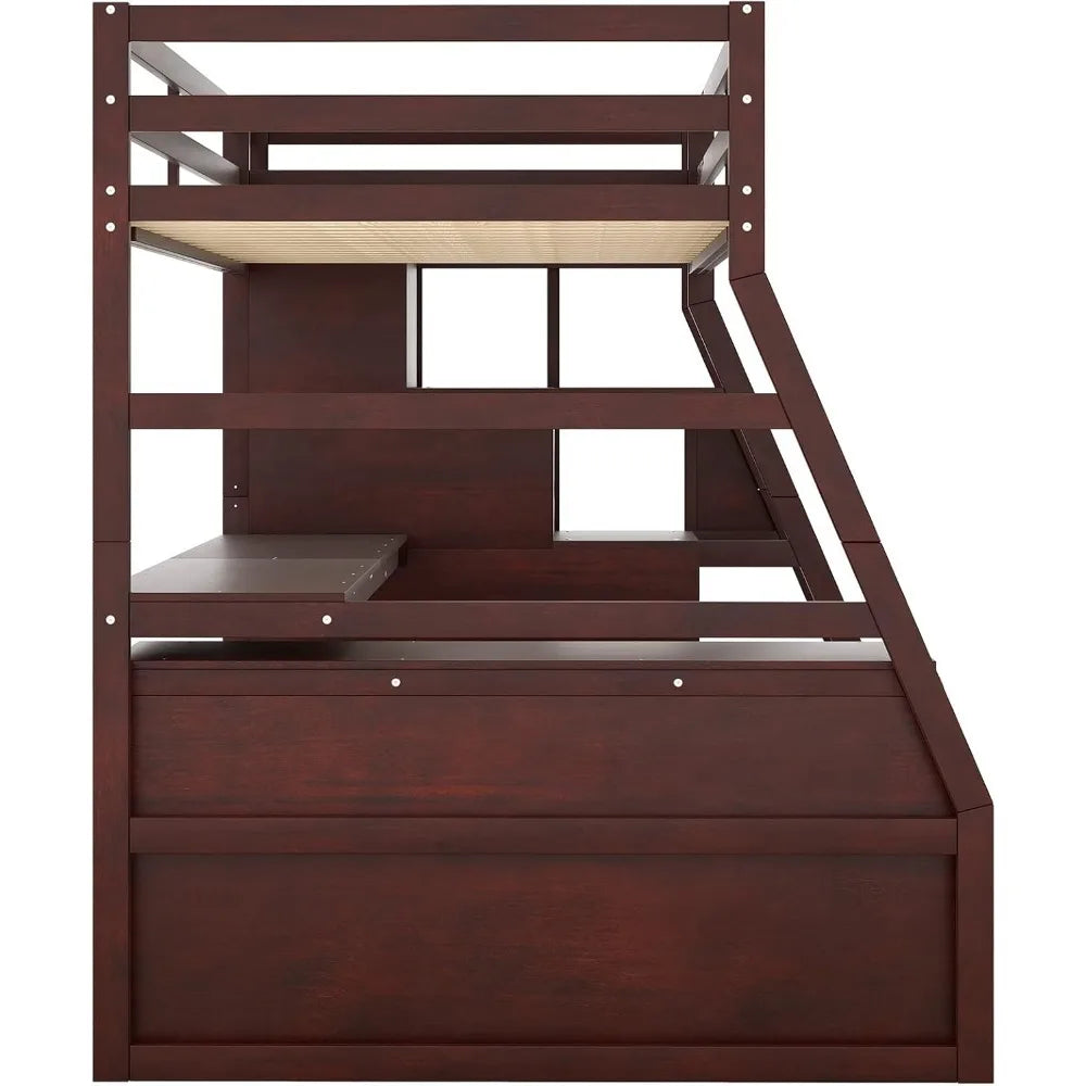 Loft Bed, with Stairs and Desk, with Storage 7 Drawers 2 Shelves, for Kids Teens Adults ,Solid Wood Loft Bed Frame