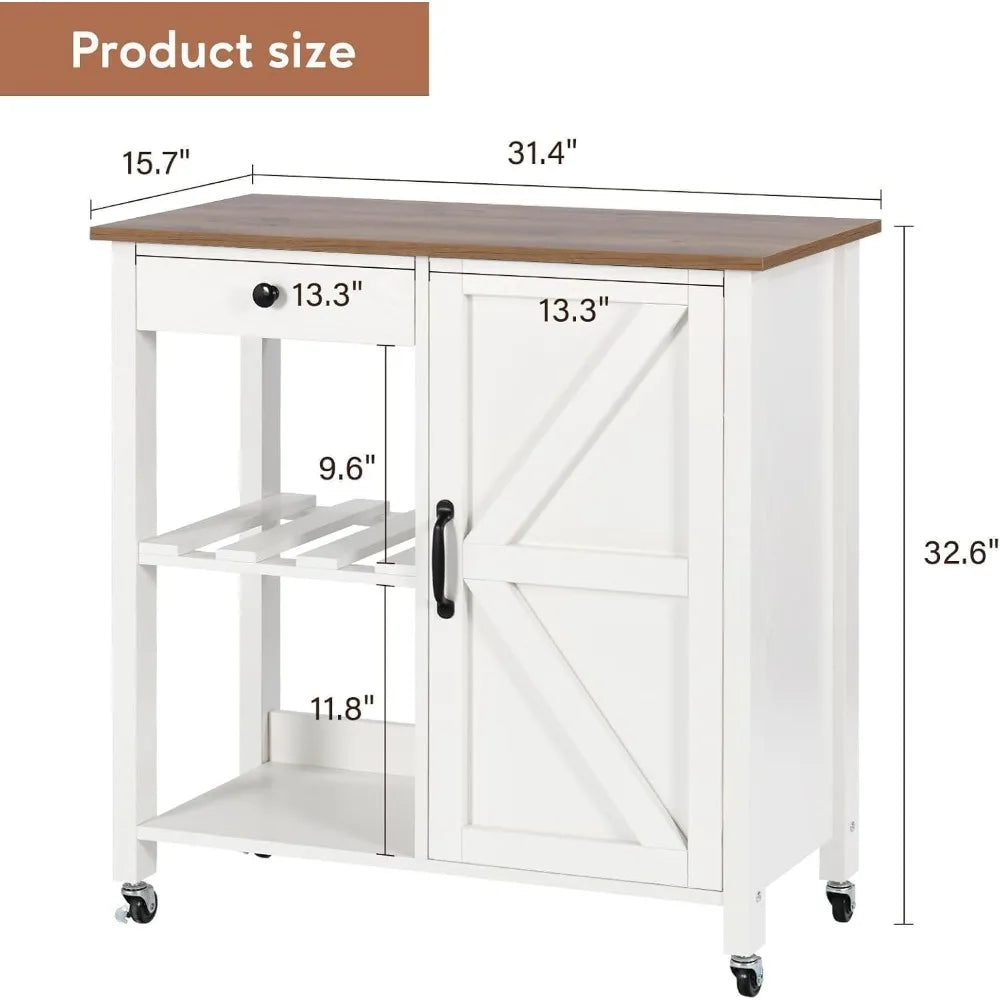 Kitchen Island, Microwave Cart with Storage with Drawer Wine Rack, Kitchen Cart, Coffee Bar with Adjustable Shelf Island Table