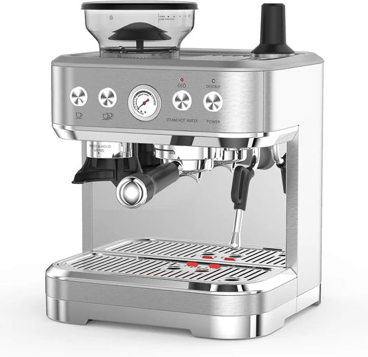 Semi Automatic Espresso Maker with Grinder, Stainless Steel, Latte and Cappuccino Espresso Machine w/Automatic Milk & 95oz Water