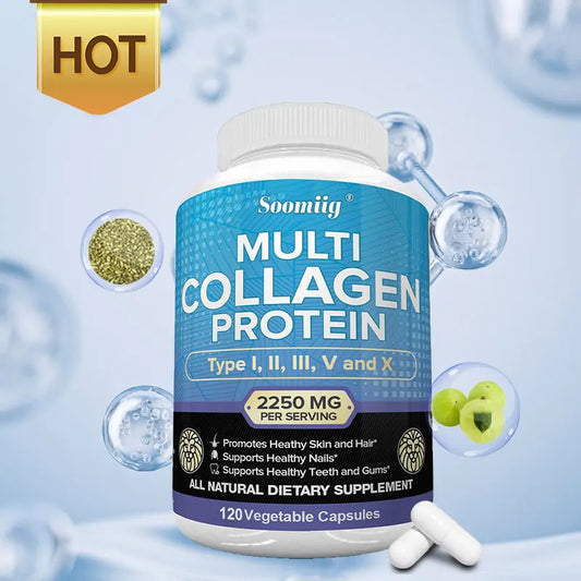 Multi-Collagen Capsules for Men and Women - Hydrolyzed Type I II III V X for Skin, Hair, Nails, Bones, Joints, Nutrition and Pro