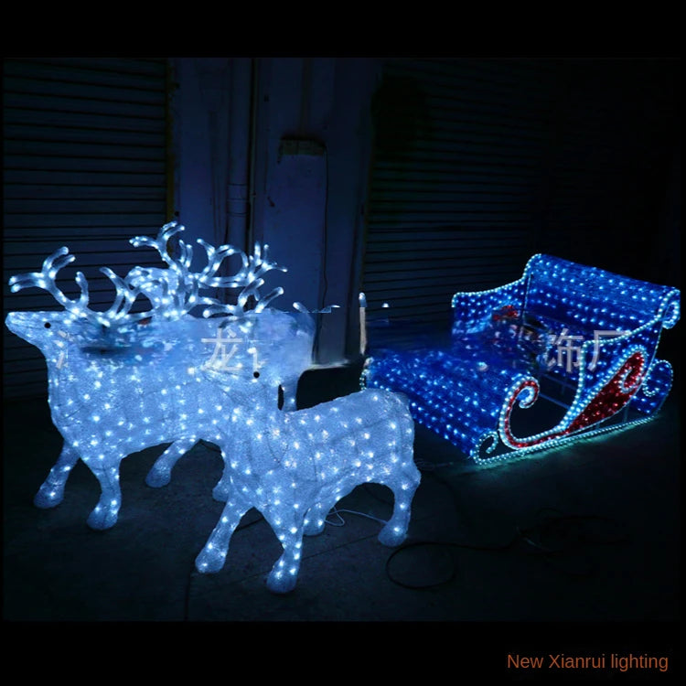 LED Lights Christmas Reindeer Decorations Lamps Sled Iron Decorative Lighting Home Decor Luxury  Outdoor Waterproof