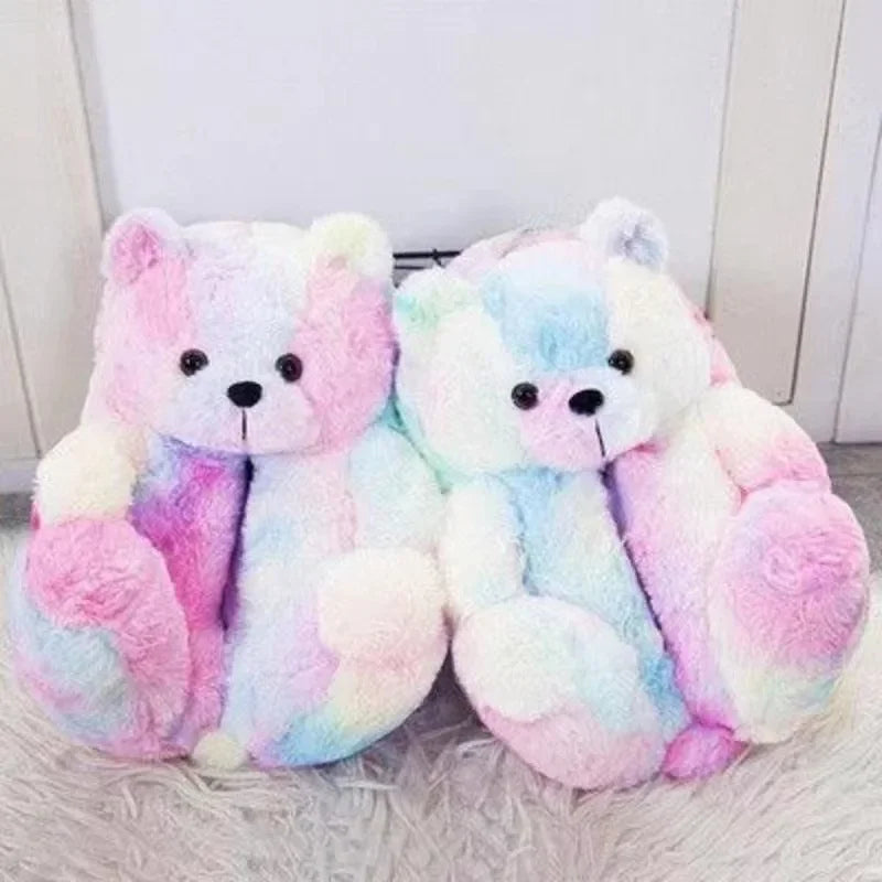 Cartoon Bear Cotton Slippers Warm Cute Teddy Bear Slippers Oversize Indoor Home Winter Plush Cotton Shoes