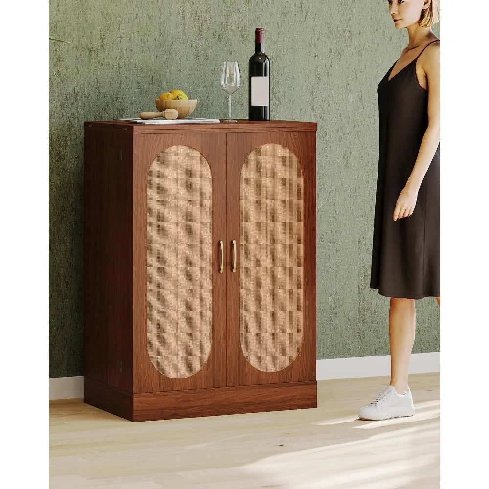 Home Coffee Bar Cabinet Rustic Foldable Sideboard Buffet Storage Cabinet with Wine Bottle Holder & Wine Glass Holder,