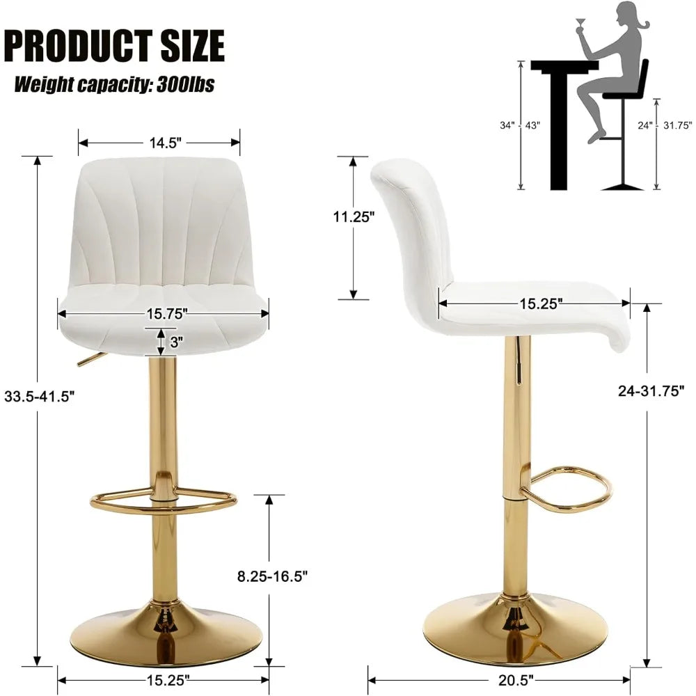 Swivel Bar Stools Set of 4, Counter Height Barstools with Golden Base, 5 Minute Assembly, Adjustable Velvet Armless Bar Chair