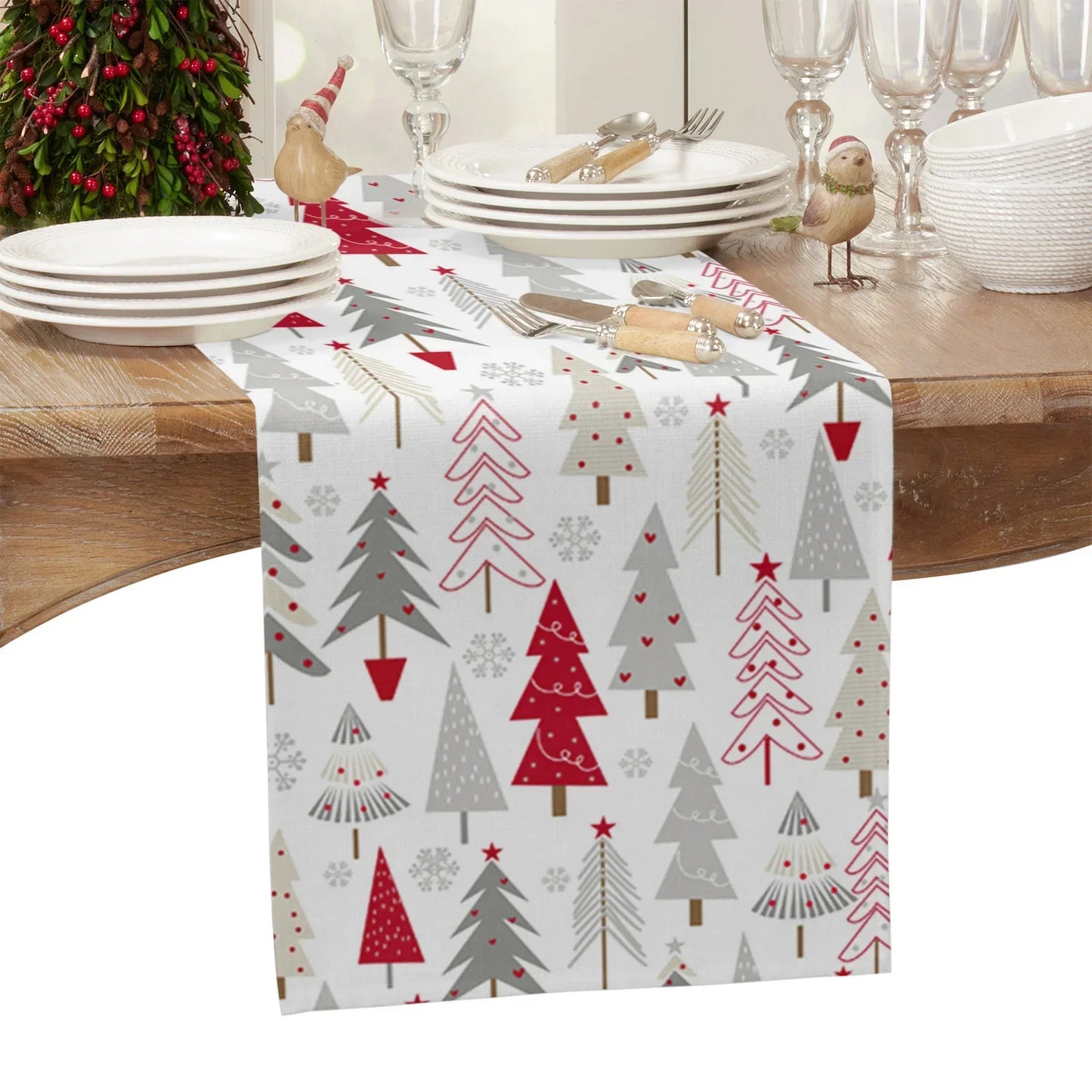 Christmas Tree Texture Red Table Runner Decoration Home Decor Dinner Table Decoration Table Decor