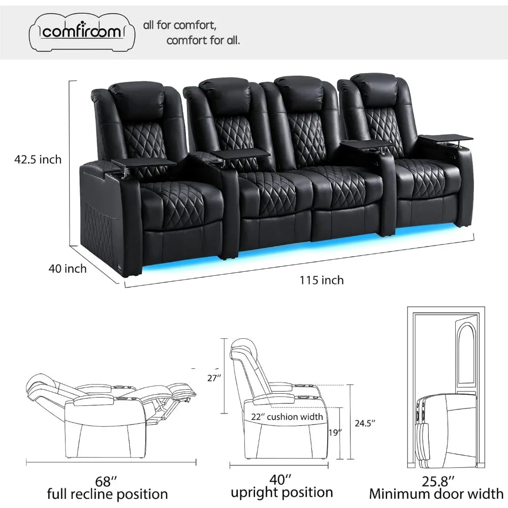 Home Theater Seating Series Top Grain  Loveseat Recliner Chair Dual Power Theater Chairs Electric Headrest with Tray Table