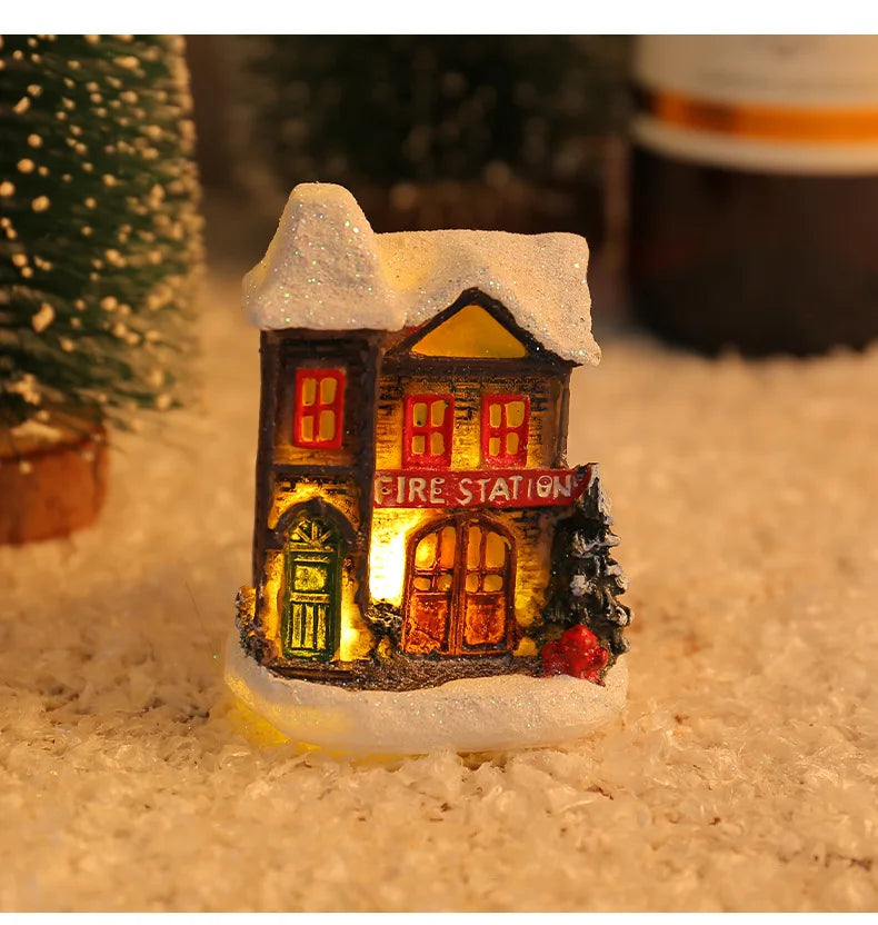 2025 Christmas Resin Led Light House Ornaments Xmas Fairy Castle Miniature Village Navidad New Year Home Desk Decoration Gift