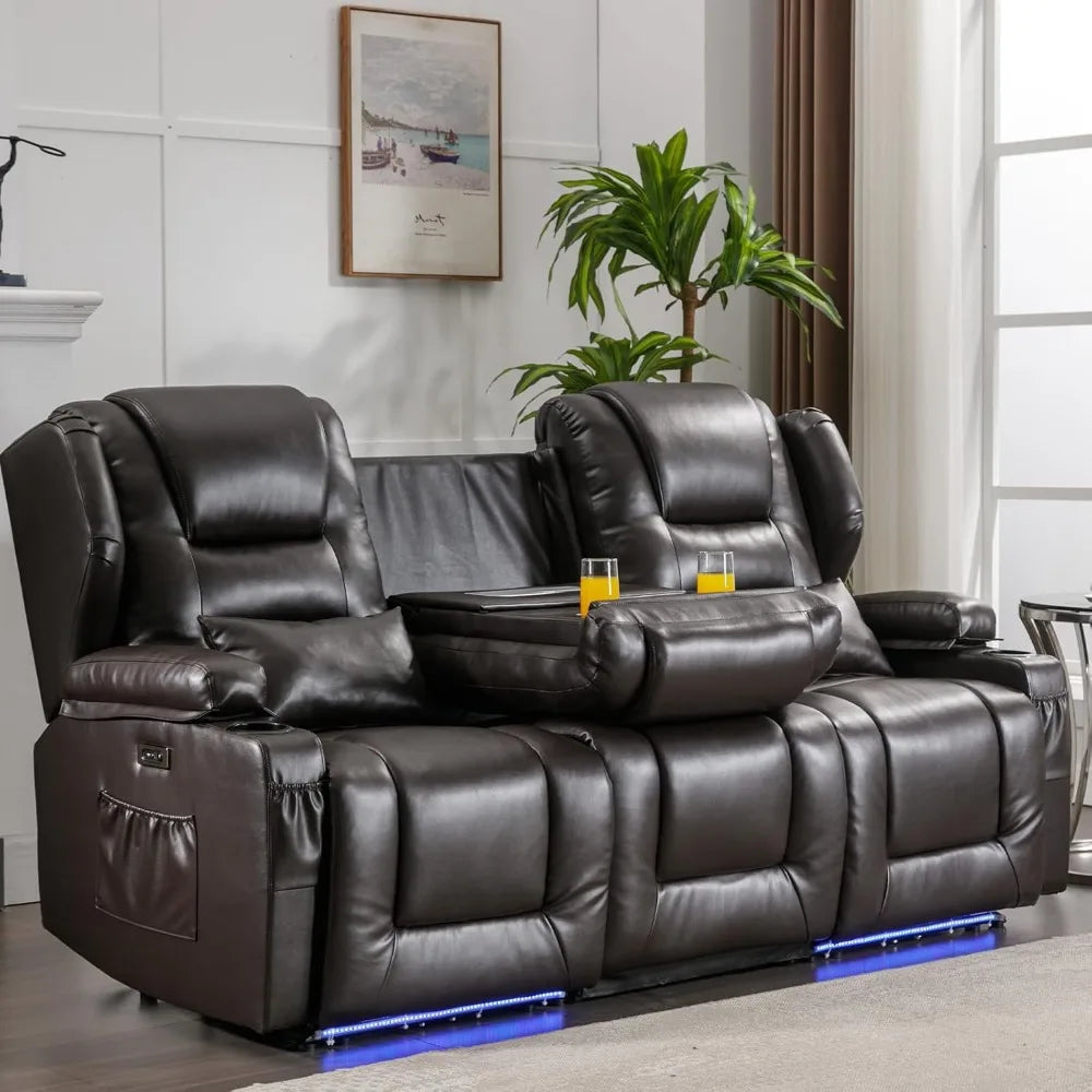 3 Seater Recliner Sofa Power Reclining Sofa with Console Wall Recliners RV Home Theater Seating with Flipped Middle Backrest